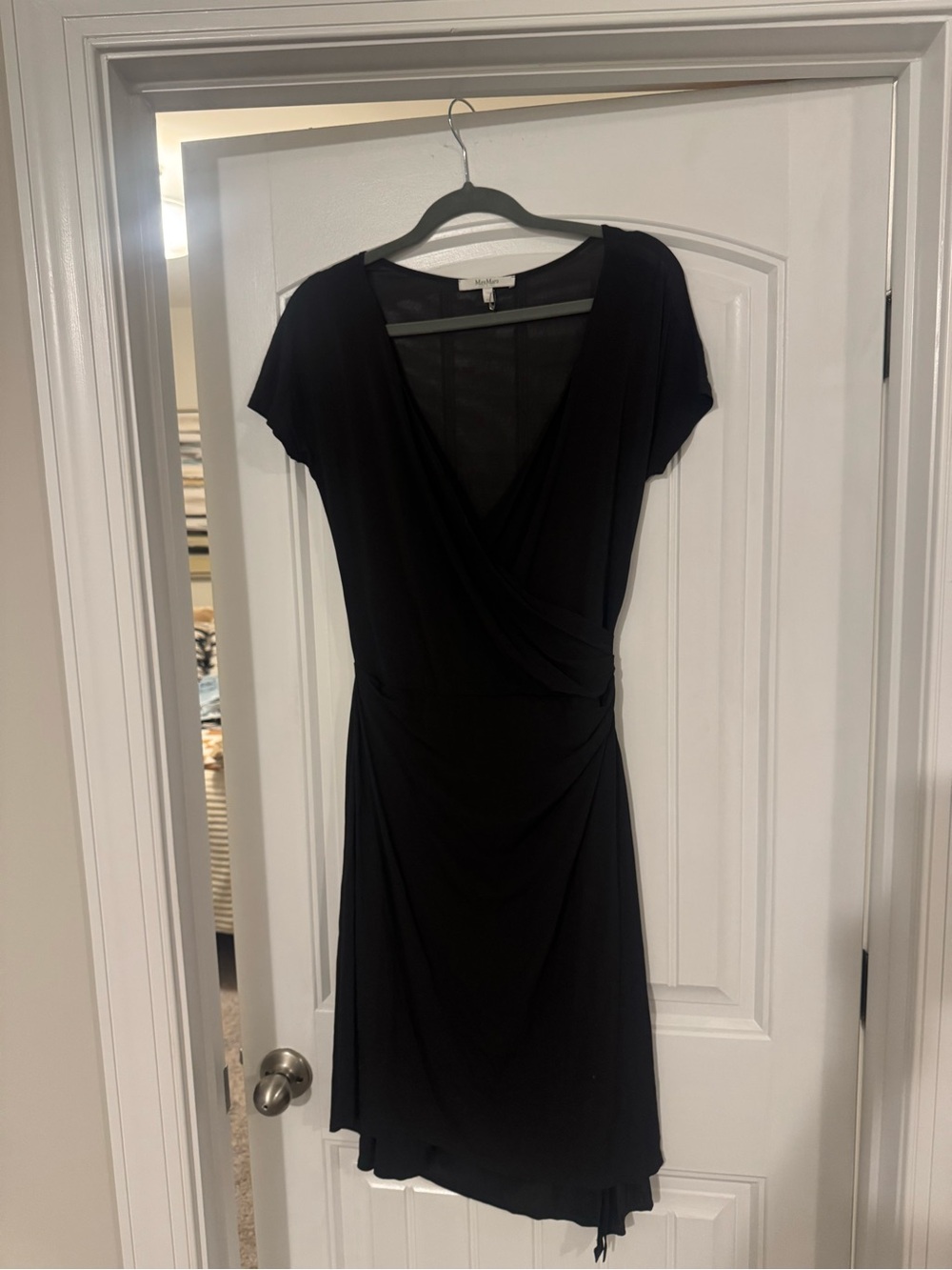 MaxMara Black Draped Wrap-Style Midi Dress